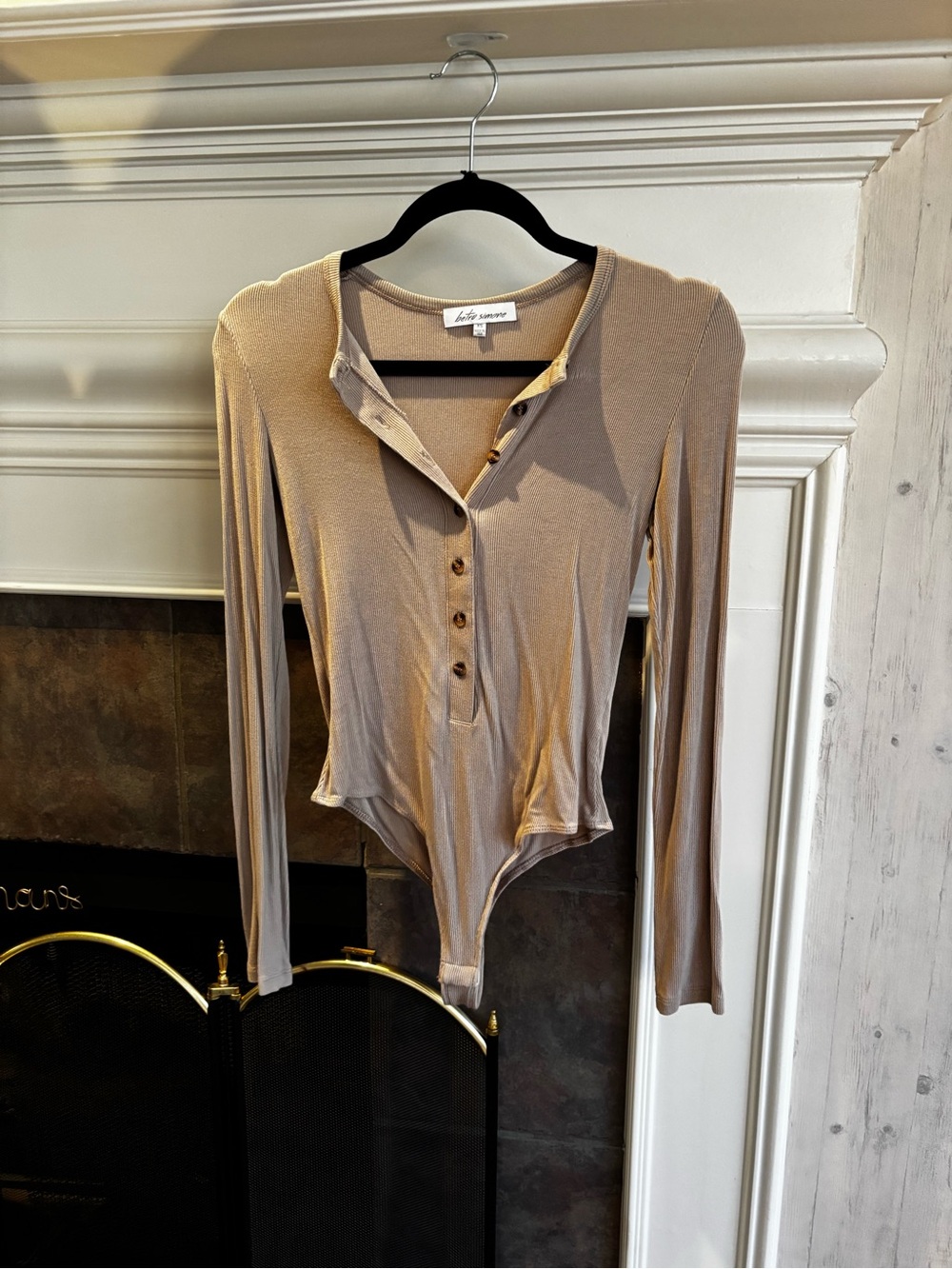 Long-Sleeve Taupe Henley Bodysuit